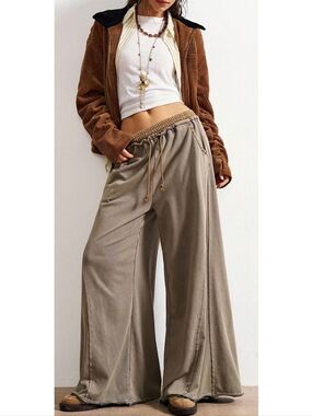 Boho Bohemela Casual Color Block Loose Wide Leg Washed Pants NEW S